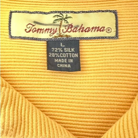 Vintage Tommy Bahama Yellow Textured Silk Blend Short Sleeve Polo Size L - Picture 4 of 8